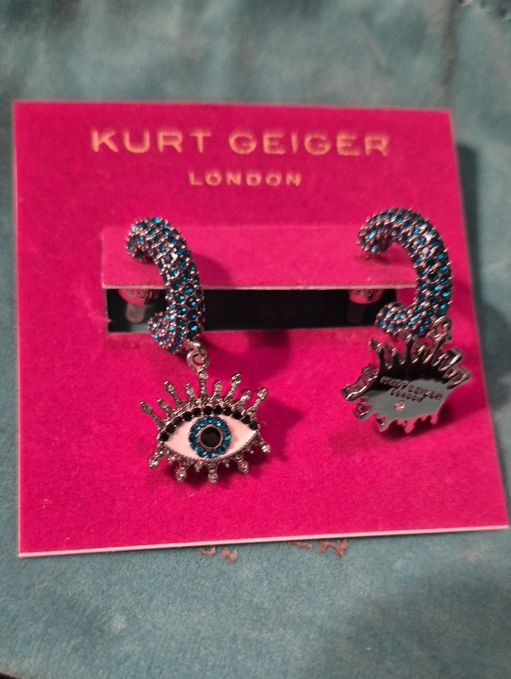 KURT GEIGER 👀 EVIL EYE DANGLE CZ Earrings $78 R 🎁 GIFT BAG NWT - Picture 3 of 6